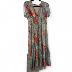 Zara sky blue floral button midi dress, Rare sold old style size women's‎ small